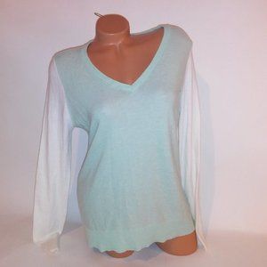Equipment Femme Sweater Womens Medium Mint Green White Colorblock V Neck Long Sl